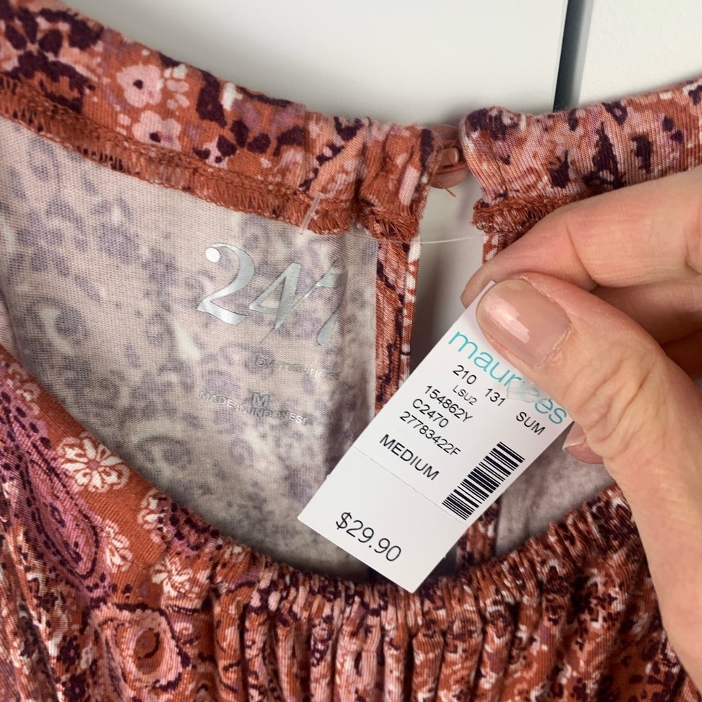 NWT Maurices Romper Medium Pink Brown Floral Paisley Shorts Pockets Festival - Picture 4 of 7
